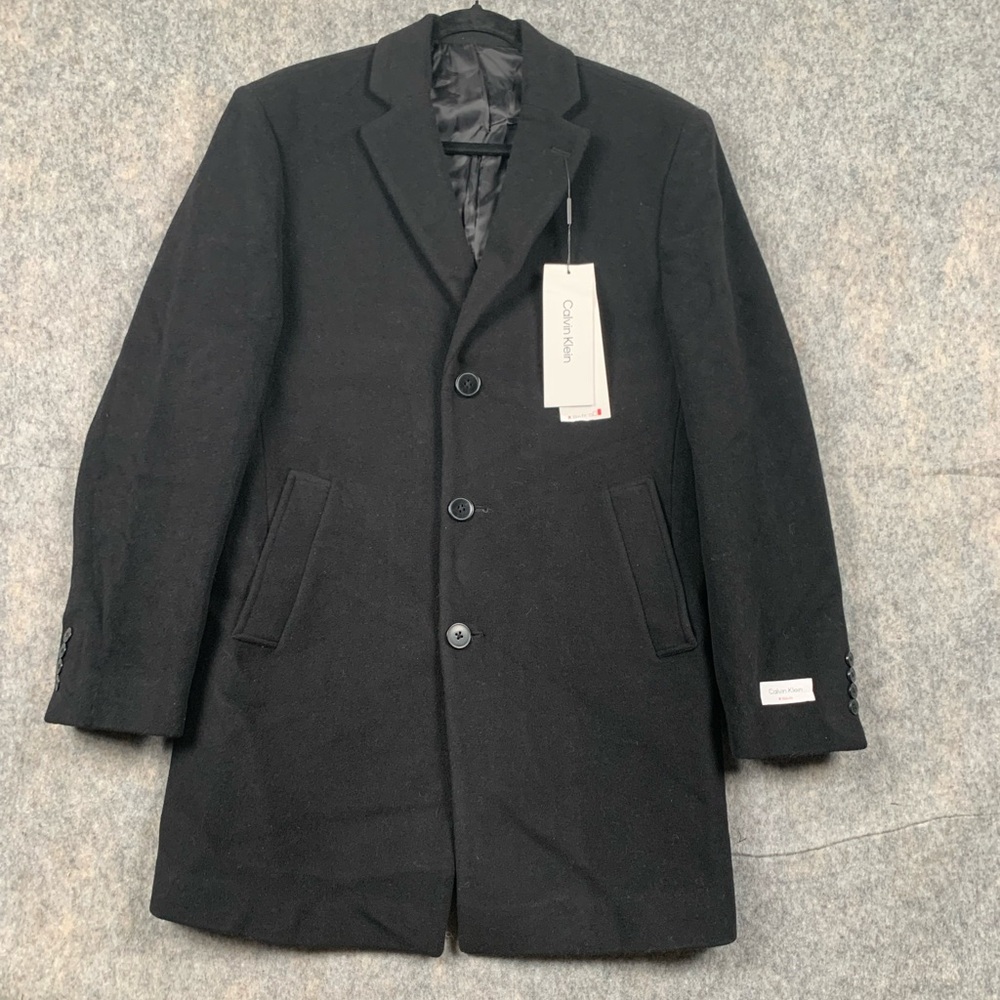 CALVIN KLEIN Men's Size 38R Black 3-Button Prosper Wool-Blend Overcoat NWT